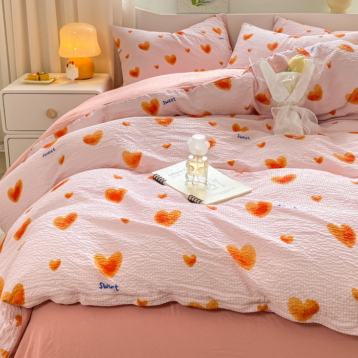 91家纺网 家纺一手货源 找家纺 悦织湾家纺 2025新款轻奢北欧风小清新印花水洗棉四件套 欢喜