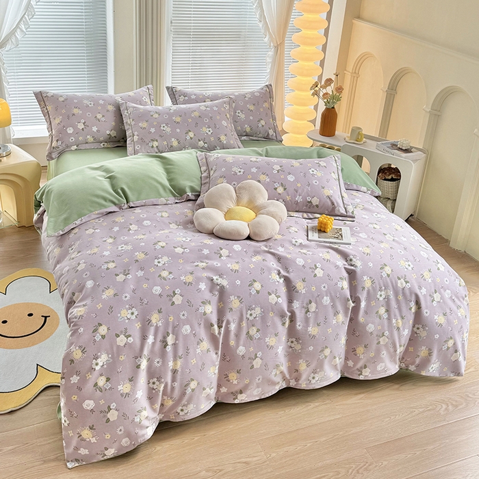 91家纺网 家纺一手货源 找家纺 优尚家纺 2025新款全棉磨毛纯棉喷气印花清新轻奢款四件套 清新款-粉韵花庭