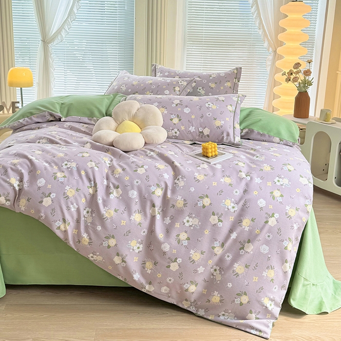 91家纺网 家纺一手货源 找家纺 优尚家纺 2025新款全棉磨毛纯棉喷气印花清新轻奢款四件套 清新款-粉韵花庭