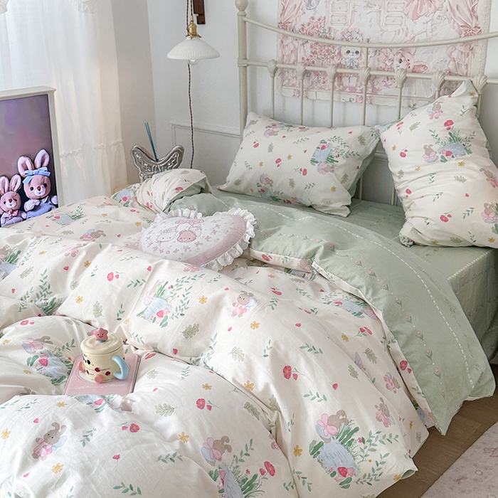 91家纺网 家纺一手货源 找家纺 昔可 2024新款13070全棉四件套系列（第三批） 夏日治愈兔