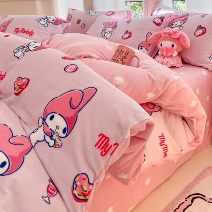 91家纺网 家纺一手货源 找家纺 2024新款三丽鸥牛奶绒小版四件套 牛奶绒小版-雪糕美乐蒂