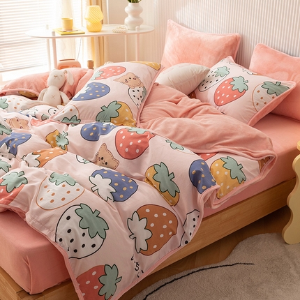 91家纺网 家纺一手货源 找家纺 (总）红粉佳人 2025新款棉加绒印花四件套