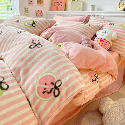 91家纺网 家纺一手货源 找家纺 （总）2024新款200g加厚防静电牛奶绒小清新四件套