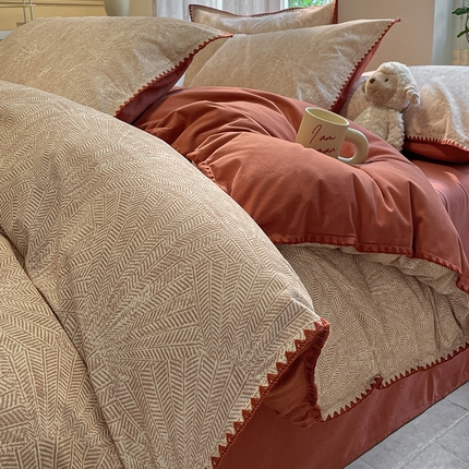 91家纺网 家纺一手货源 找家纺 （总）蓝邻家纺 2025秋冬新款加厚全棉磨毛贝壳边四件套系列