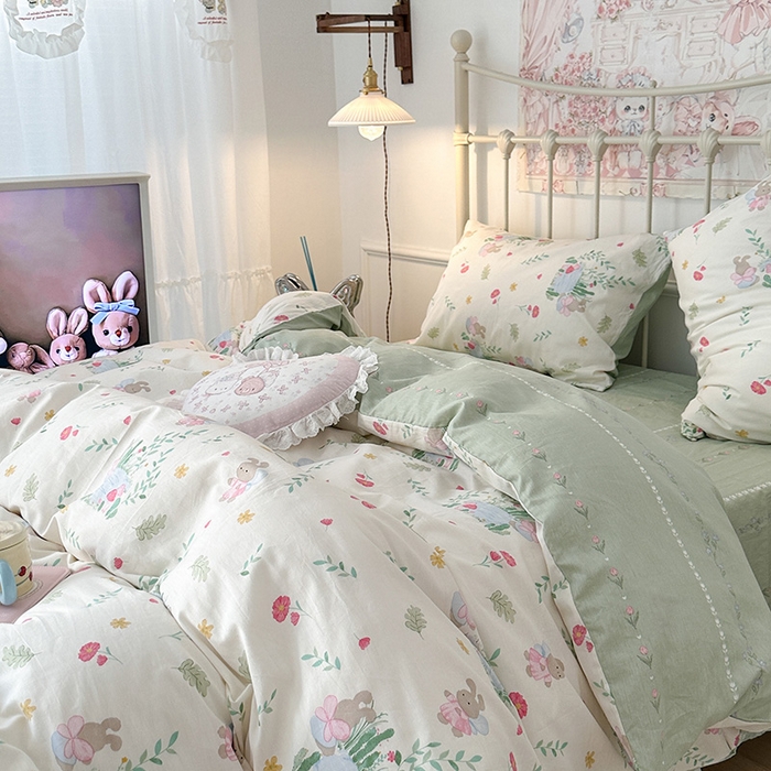 91家纺网 家纺一手货源 找家纺 昔可 2024新款13070全棉四件套系列（第三批） 夏日治愈兔