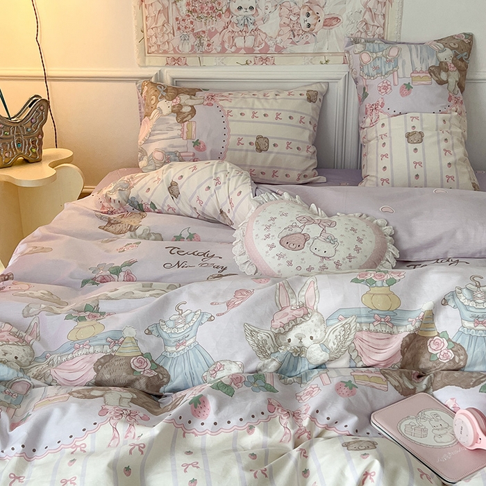 91家纺网 家纺一手货源 找家纺 昔可 2024新款13070全棉四件套系列（第三批） 小熊时光屋