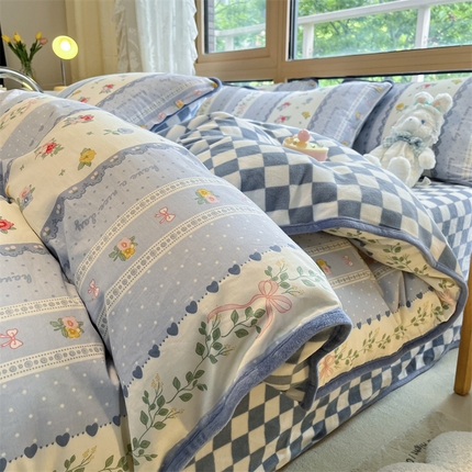 91家纺网 家纺一手货源 找家纺 (总）红粉佳人 2025新款棉加绒印花四件套