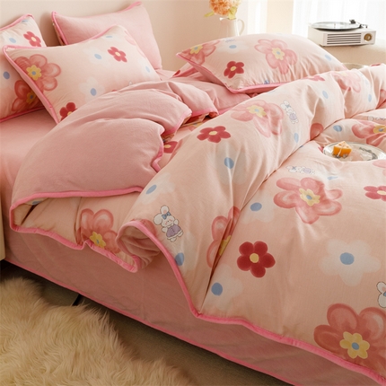 91家纺网 家纺一手货源 找家纺 (总）红粉佳人 2025新款棉加绒印花四件套