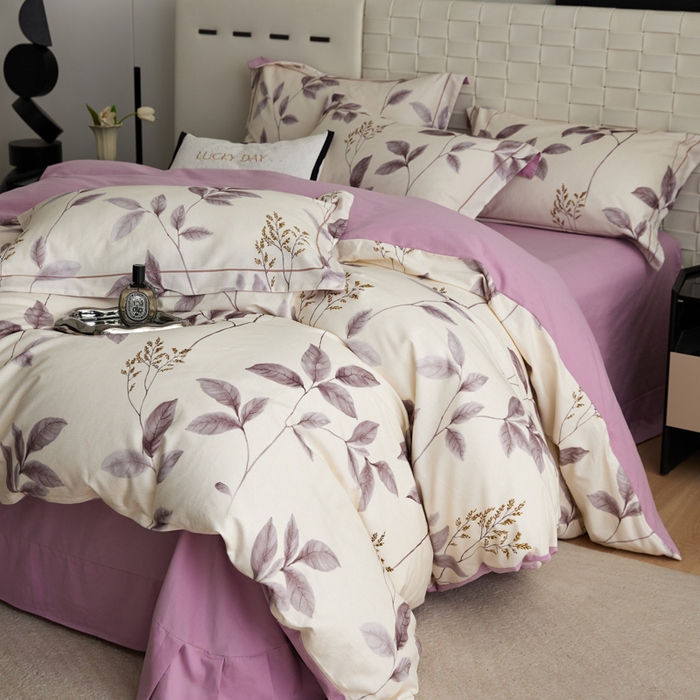 91家纺网 家纺一手货源 找家纺 2025新款全棉加厚生态磨毛印花四件套-基础款 叶咏紫