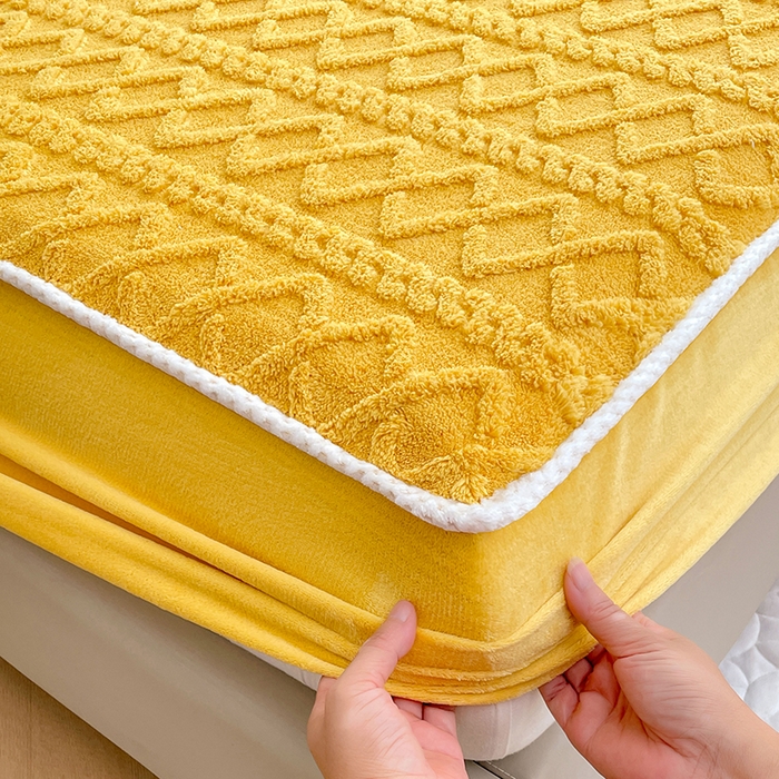 91家纺网 家纺一手货源 找家纺 梦舒羽 2025新款220克高克重塔芙绒床笠床垫保护套床单套床盖 柠檬黄