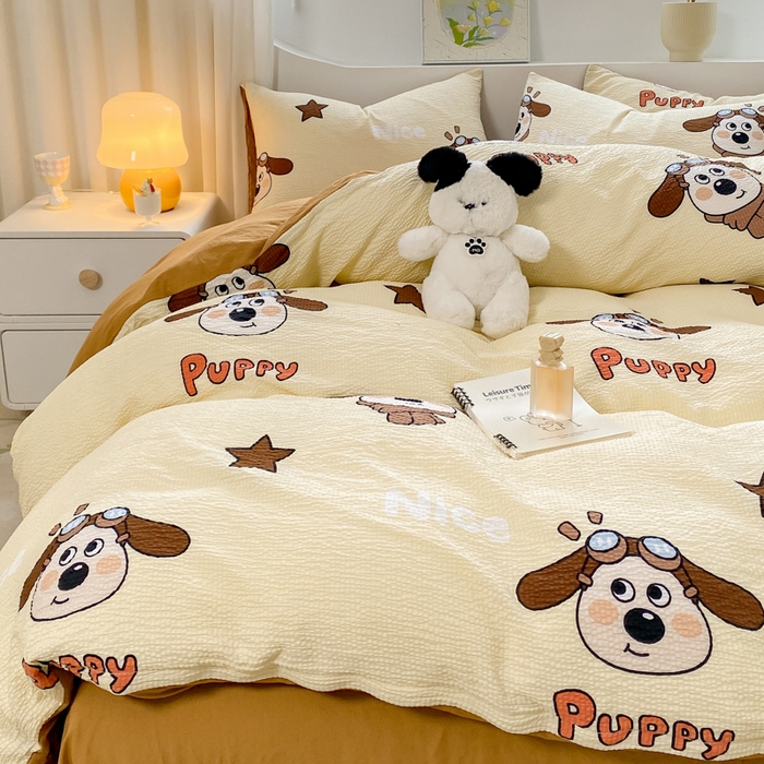 91家纺网 家纺一手货源 找家纺 悦织湾家纺 2025新款轻奢北欧风小清新印花水洗棉四件套 飞行狗