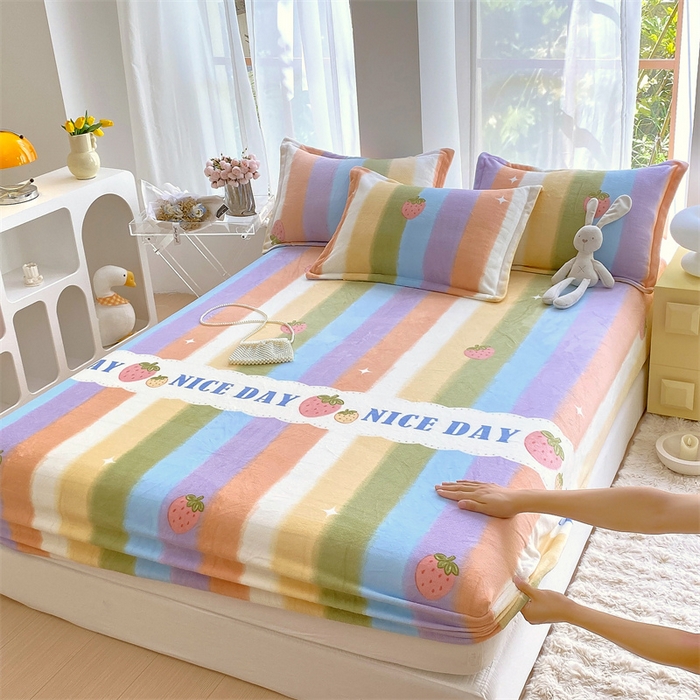 91家纺网 家纺一手货源 找家纺 凯儿家纺  2024新款加厚高克重印花系列单床笠 彩虹甜心