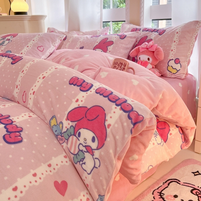 91家纺网 家纺一手货源 找家纺 2024新款三丽鸥牛奶绒小版四件套 牛奶绒小版-贪吃美乐蒂