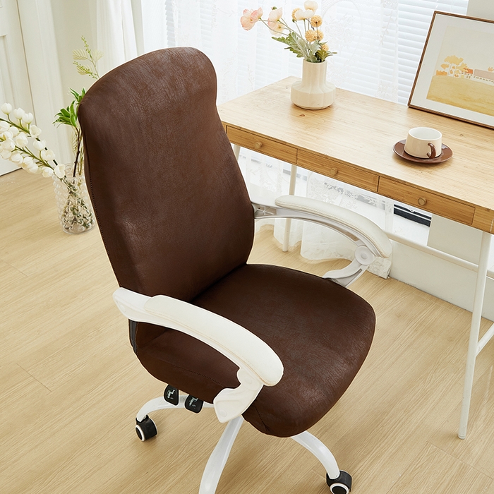 91家纺网 家纺一手货源 找家纺 丝绮鹿 2024新款防水皮革办公椅套拉链款 深咖