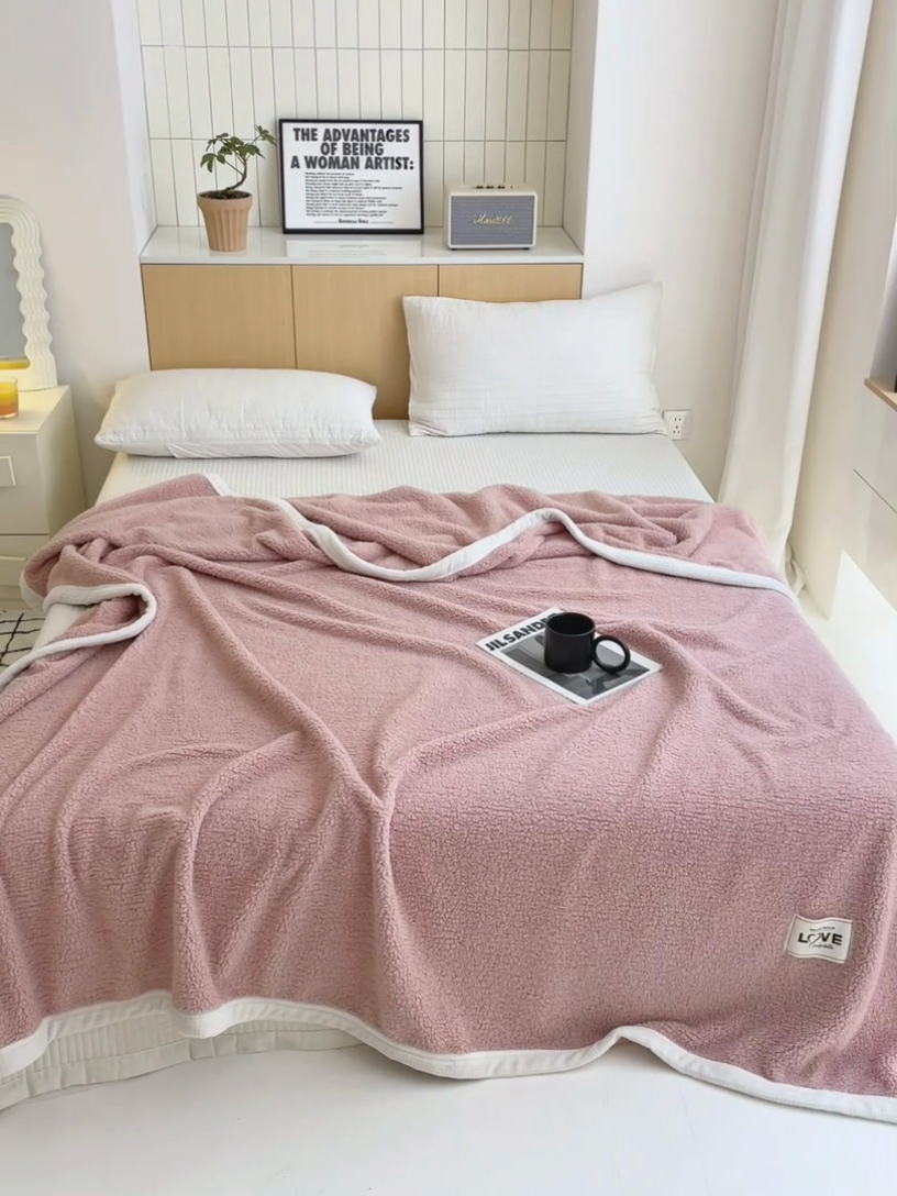 91家纺网 家纺一手货源 找家纺 沐棉 2024新款羊羔绒泰迪绒毛毯 豆沙色