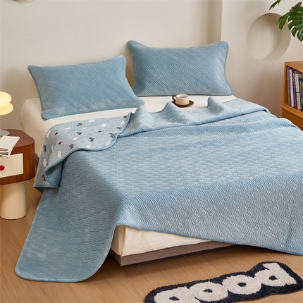 美优兰 2025秋冬新款棉加绒床盖单品床盖三件套 棉加绒蓝色