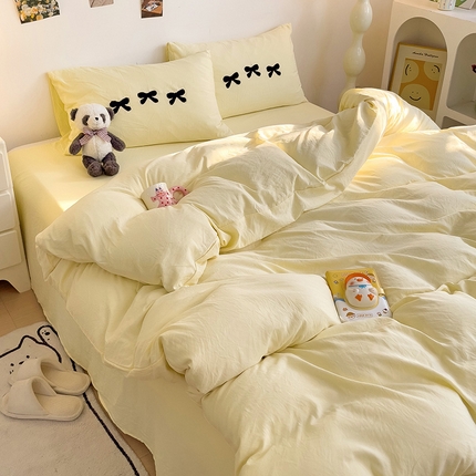 91家纺网 家纺一手货源 找家纺 （总）艾特你 2025新款水洗棉蝴蝶结系列四件套宿舍三件套