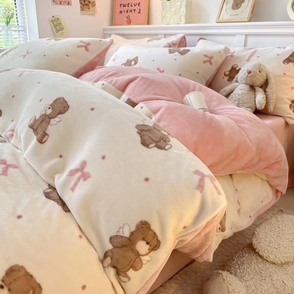 91家纺网 家纺一手货源 找家纺 （总）2024新款200g加厚防静电牛奶绒小清新四件套