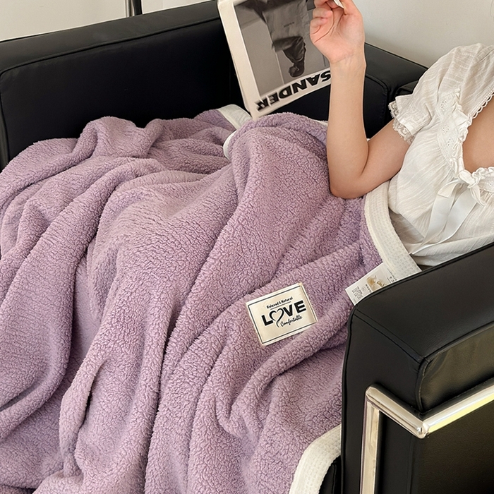 91家纺网 家纺一手货源 找家纺 沐棉 2024新款羊羔绒泰迪绒毛毯 星辰紫