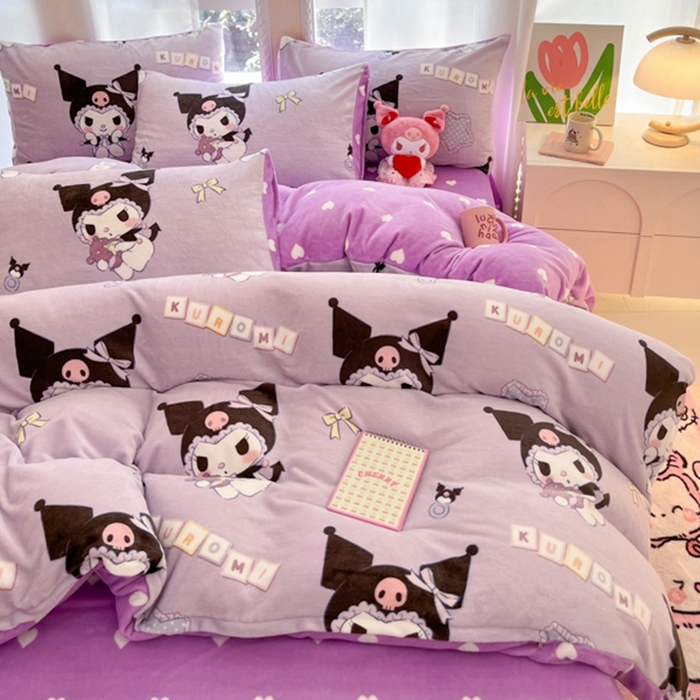 91家纺网 家纺一手货源 找家纺 2024新款三丽鸥牛奶绒小版四件套 牛奶绒小版-星星库洛米