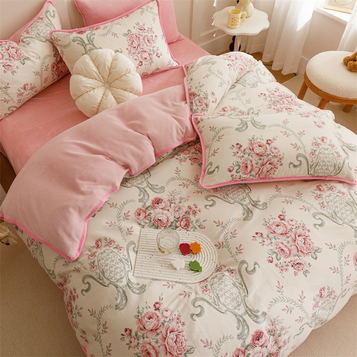 91家纺网 家纺一手货源 找家纺 红粉佳人 2025新款棉加绒印花四件套 牡丹亭