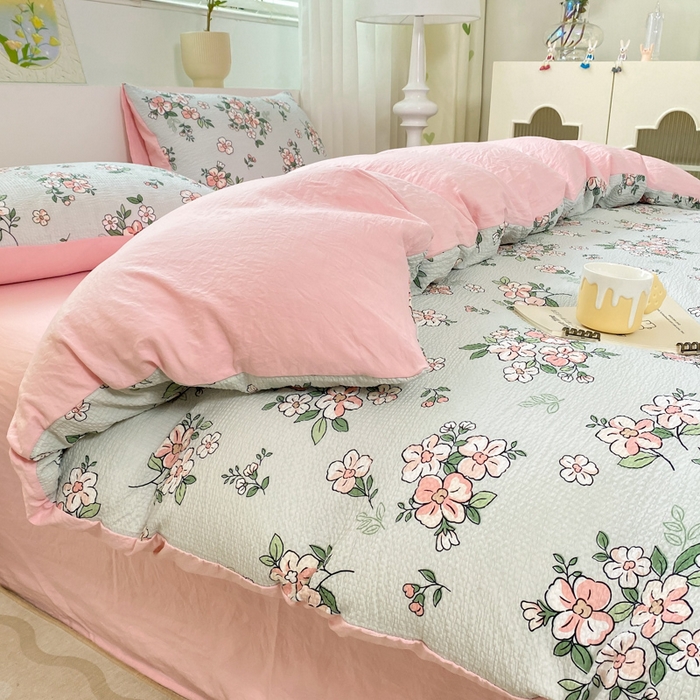 91家纺网 家纺一手货源 找家纺 悦织湾家纺 2025新款轻奢北欧风小清新印花水洗棉四件套 丁香花