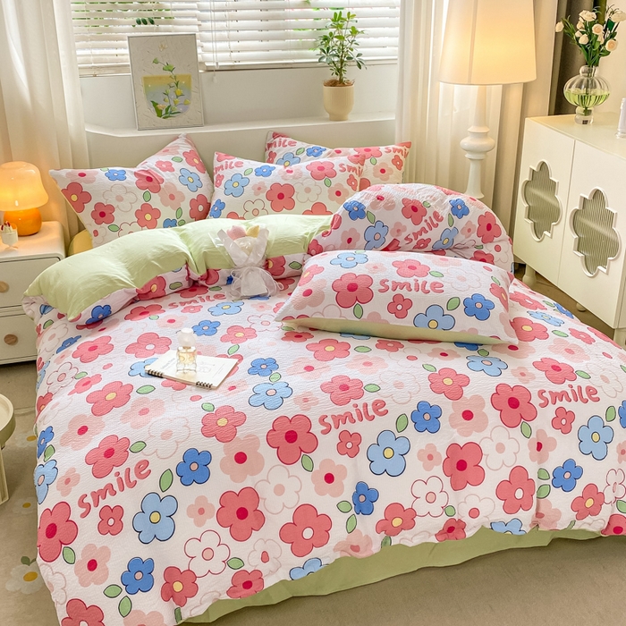 91家纺网 家纺一手货源 找家纺 悦织湾家纺 2025新款轻奢北欧风小清新印花水洗棉四件套 花满园