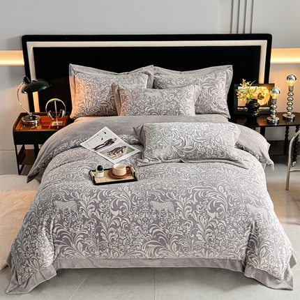馨梦缘 2025新款宽边5D雕花绒牛奶绒四件套 西雅图-灰