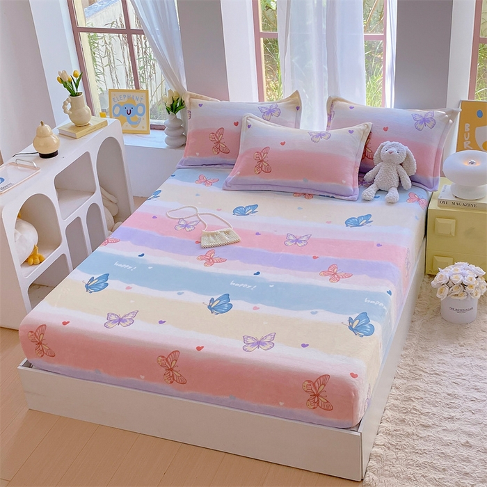 91家纺网 家纺一手货源 找家纺 凯儿家纺  2024新款加厚高克重印花系列单床笠 蝴蝶花谷