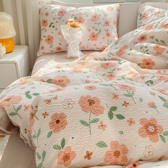 91家纺网 家纺一手货源 找家纺 悦织湾家纺 2025新款轻奢北欧风小清新印花水洗棉四件套 咖啡格调