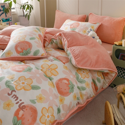 91家纺网 家纺一手货源 找家纺 (总）红粉佳人 2025新款棉加绒印花四件套