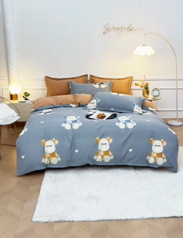 91家纺网 家纺一手货源 找家纺 优尚家纺 2025新款全棉磨毛纯棉喷气印花清新轻奢款四件套 轻奢款-星辉熊语