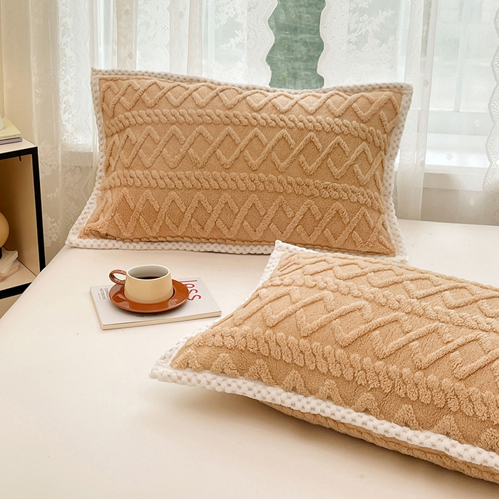 91家纺网 家纺一手货源 找家纺 梦舒羽  2025新款220克高克重塔芙绒枕套枕芯套宿舍枕头套单人一对装 优雅咖