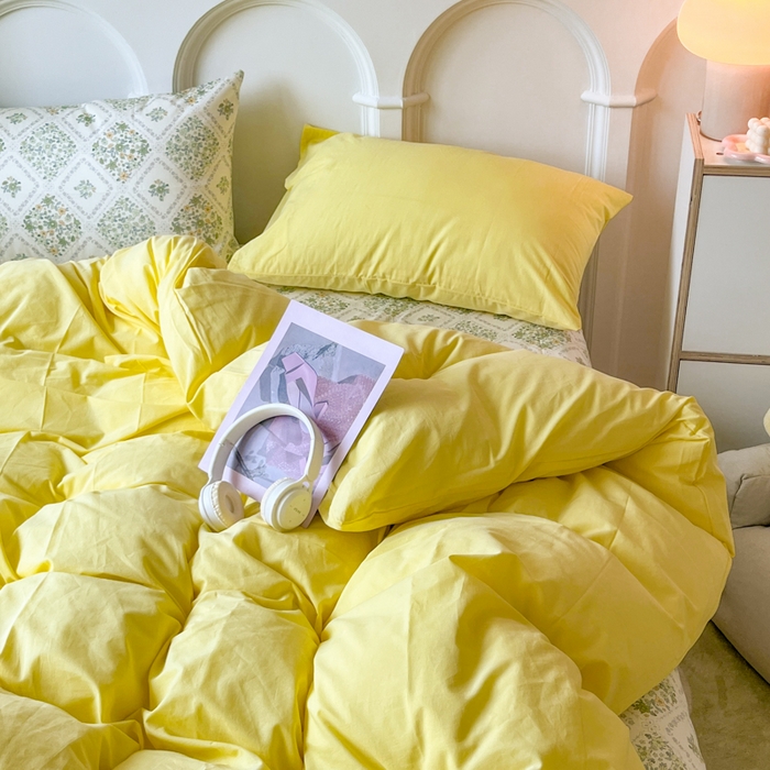 91家纺网 家纺一手货源 找家纺 千朵 2024新款全棉水洗棉混搭双拼四件套 若兮黄