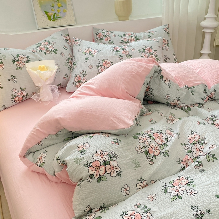 91家纺网 家纺一手货源 找家纺 悦织湾家纺 2025新款轻奢北欧风小清新印花水洗棉四件套 丁香花