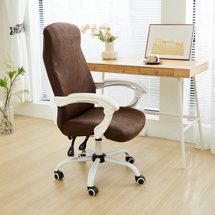 91家纺网 家纺一手货源 找家纺 丝绮鹿 2024新款防水皮革办公椅套拉链款 深咖