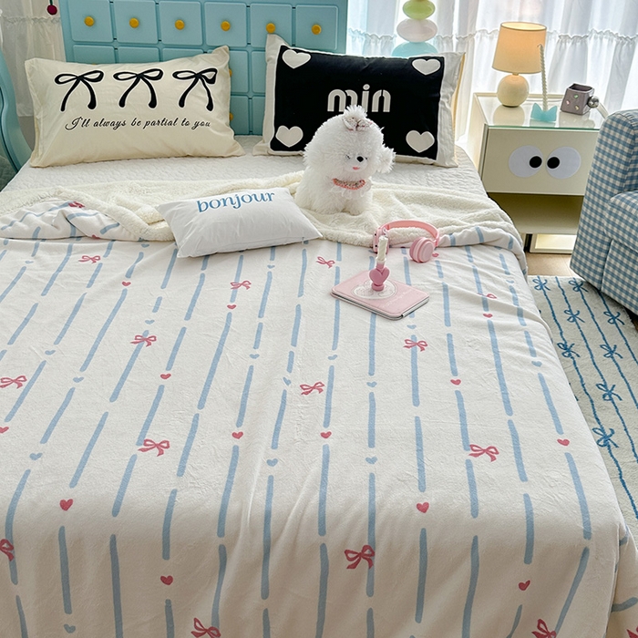 91家纺网 家纺一手货源 找家纺 昔可家纺 2024新款羊羔绒牛奶绒毛毯系列（三）-ins小清新系列 梦幻蝴蝶结