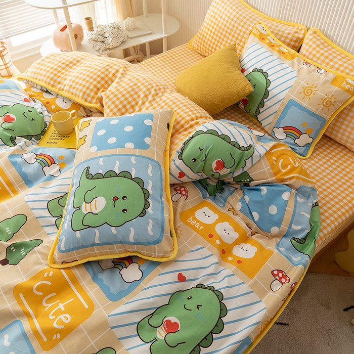 91家纺网 家纺一手货源 找家纺 红粉佳人 2025新款棉加绒印花四件套 萌萌小恐龙