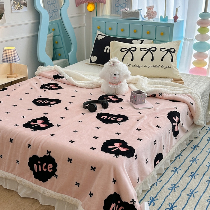 91家纺网 家纺一手货源 找家纺 昔可家纺 2024新款羊羔绒牛奶绒毛毯系列（三）-ins小清新系列 蕾系少女