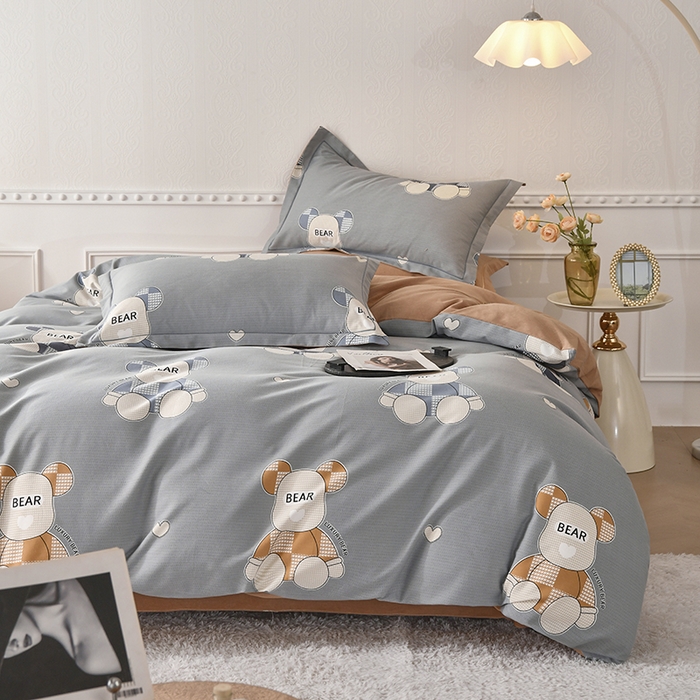 91家纺网 家纺一手货源 找家纺 优尚家纺 2025新款全棉磨毛纯棉喷气印花清新轻奢款四件套 轻奢款-星辉熊语