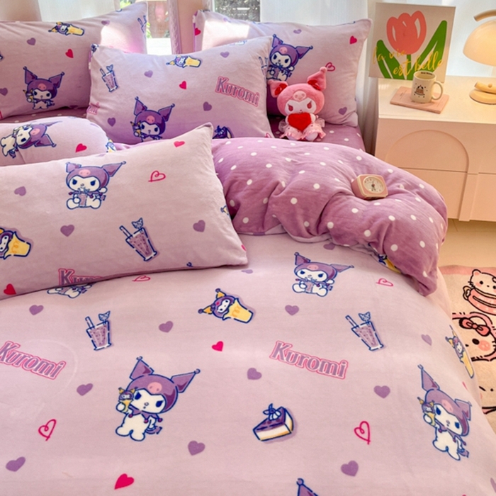 91家纺网 家纺一手货源 找家纺 2024新款三丽鸥牛奶绒小版四件套 牛奶绒小版-奶茶库洛米专版