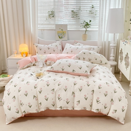 91家纺网 家纺一手货源 找家纺 （总）悦织湾家纺 2025新款轻奢北欧风小清新印花水洗棉四件套