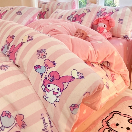 91家纺网 家纺一手货源 找家纺 2024新款三丽鸥牛奶绒小版四件套 牛奶绒小版-气球美乐蒂