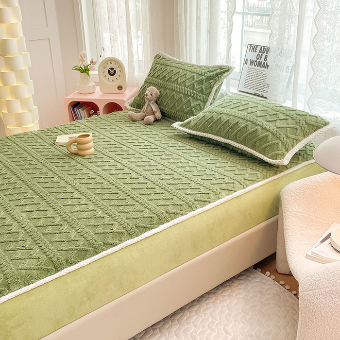 91家纺网 家纺一手货源 找家纺 梦舒羽 2025新款220克高克重塔芙绒床笠床垫保护套床单套床盖 茶绿色