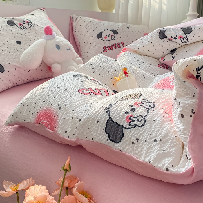 91家纺网 家纺一手货源 找家纺 悦织湾家纺 2025新款轻奢北欧风小清新印花水洗棉四件套 酷酷狗