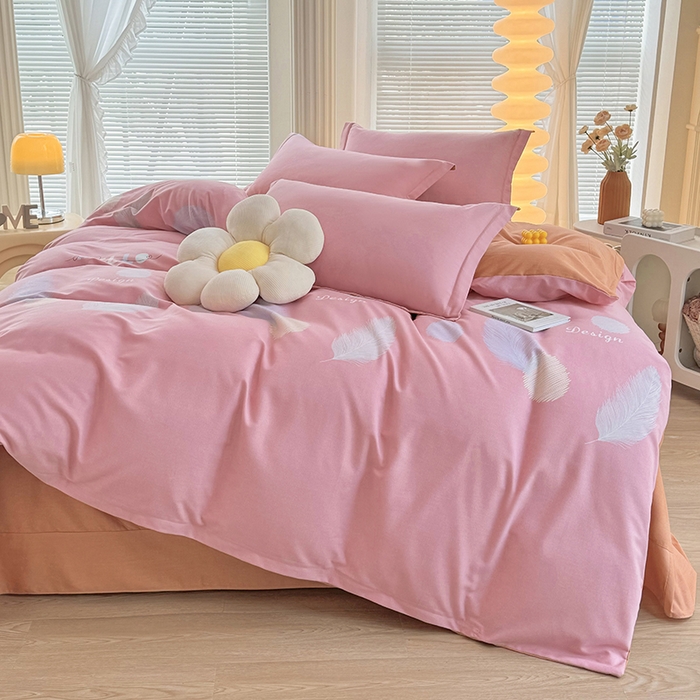 91家纺网 家纺一手货源 找家纺 优尚家纺 2025新款全棉磨毛纯棉喷气印花清新轻奢款四件套 清新款-羽梦轻纱