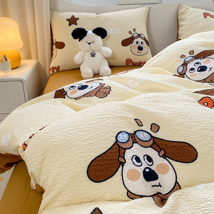 91家纺网 家纺一手货源 找家纺 悦织湾家纺 2025新款轻奢北欧风小清新印花水洗棉四件套 飞行狗