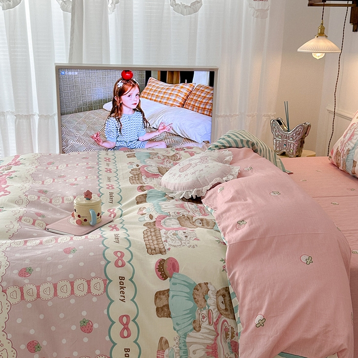 91家纺网 家纺一手货源 找家纺 昔可 2024新款13070全棉四件套系列（第三批） 熊熊茶话会