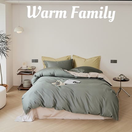 EH家居 2024新款长绒棉拼色四件套系列--英文版 暗苔绿