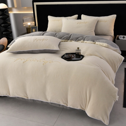 湘雪 2025新款高克重纯色高精密刺绣牛奶绒四件套麻绳款（提供买家秀） 优雅-高雅白